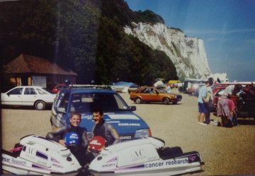 Lee & John after completing Channel Dover 1990
