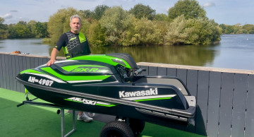 Lee and our new Jet Ski, practising at Kingsbury Lake, she's got a lot of miles to do.